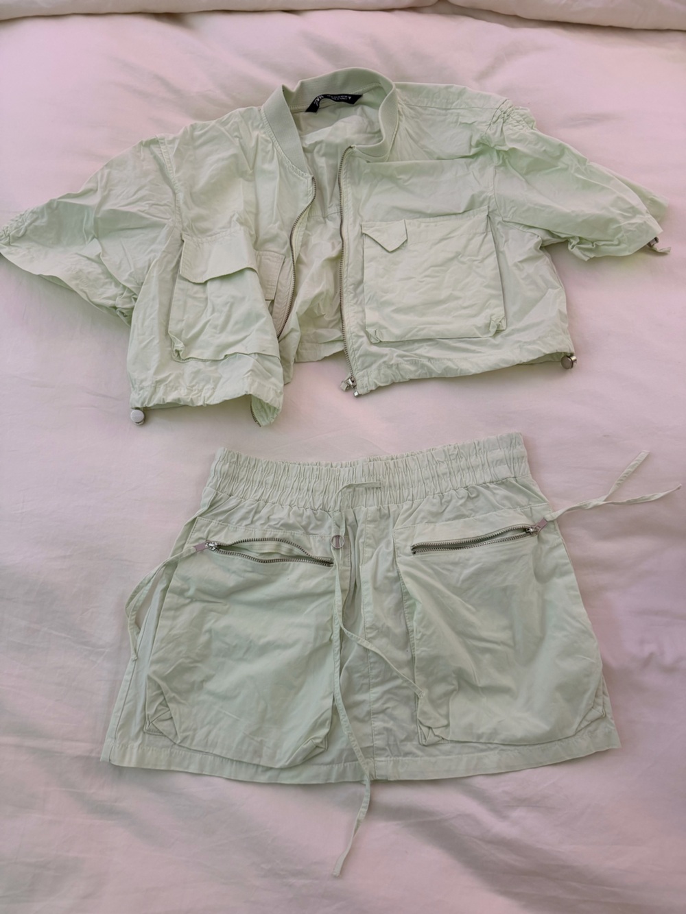 Zara Light Mint Utility Cargo Cropped Set